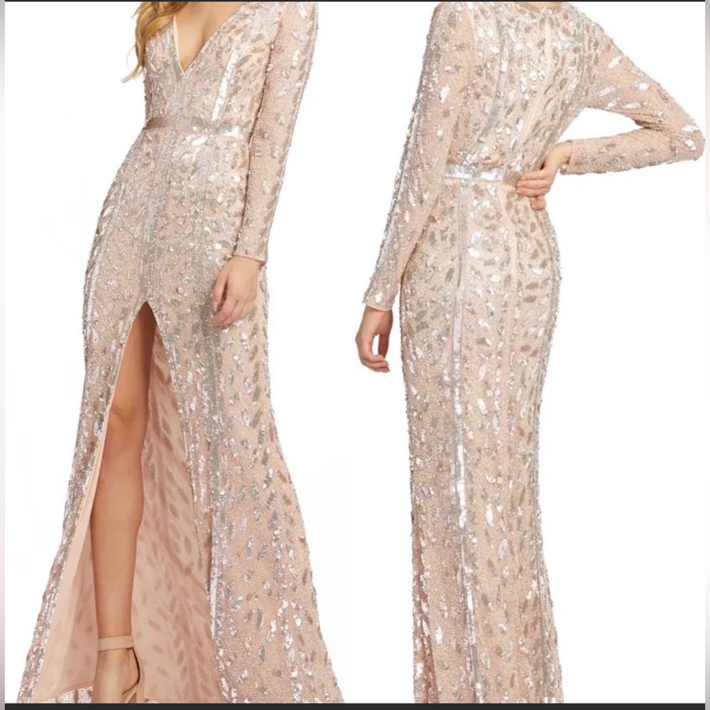 Mac Duggal V Neck Gown Maxi Dress Formal Rose Gold Size 6